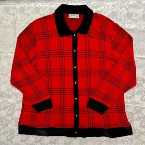 Vintage 80s Eccotoo Red & Black Thread Plaid Sweater Cardigan Size 1X